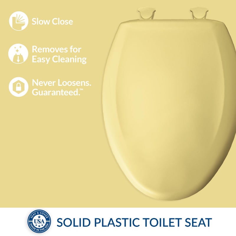 Bemis Classic Colors Slow Close Toilet Seat, Easy Clean Hinges and Durable Plastic Seat, Made in USA, Elongated, Yellow - Image 2